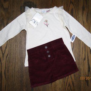 Zara girls long sleeve knit top Old Navy burgundy corduroy skirt size 3T 3-4
